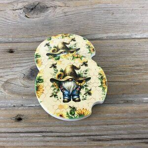 Sunflower Farmer Gnome Car Coasters Set of 2